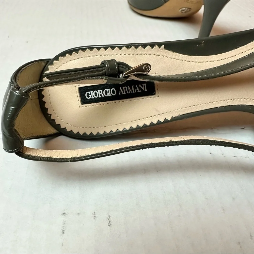 Vintage 90s Giorgio Armani Slingback Heels |  Olive Leather Quiet Luxury Pumps